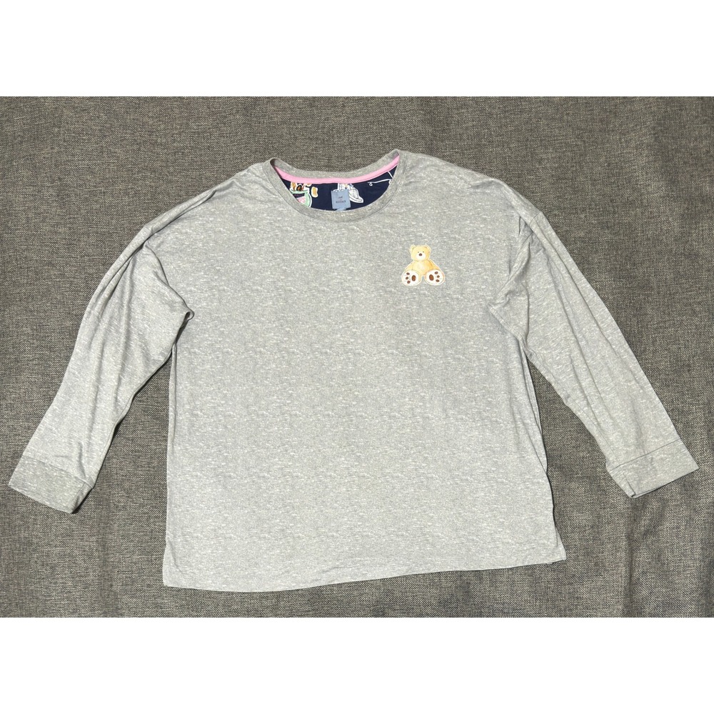 Jane & Bleecker Women XL Long Sleeve Shirt Gray Teddy Bear Graphic